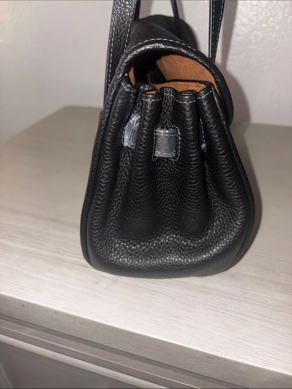 Coach Black Pebbled Leather Flap Shoulder Bag with Gold Accent